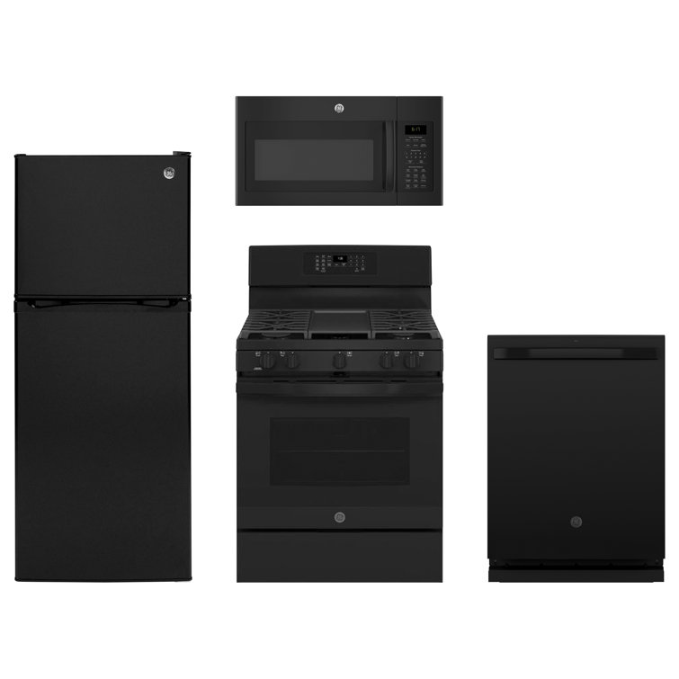 GE Appliances 4 Piece Kitchen Appliance Package with Top Freezer